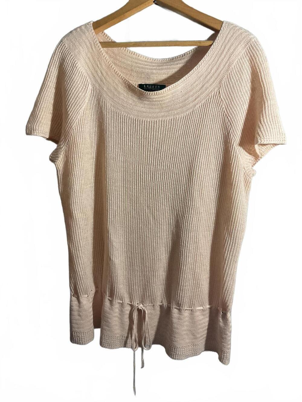 Lauren Ralph Lauren Women's Linen Knit Top with Drawstring Hem, Size 1X